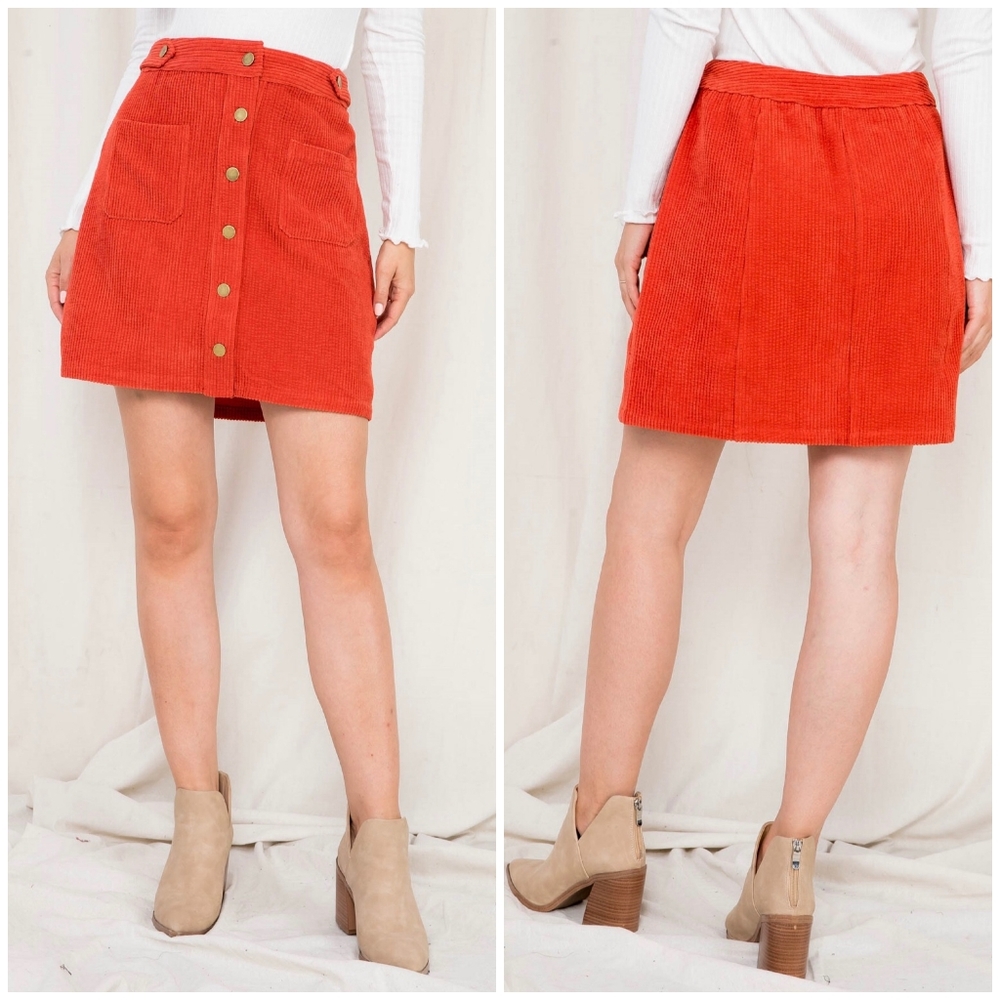 FEW LEFT❗️LOVERICHE Bright Rust Corduroy Short Skirt - Picture 2 of 6